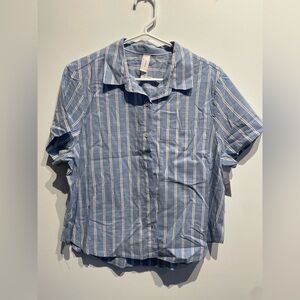 Auden Women’s Striped Blue Short Sleeve Pajama Shirt Size Medium NWT